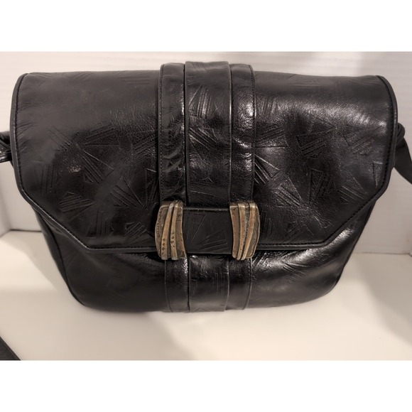 Vintage Sharif Black Reptile Embossed Leather Crossbody‎ Bag - Picture 2 of 16